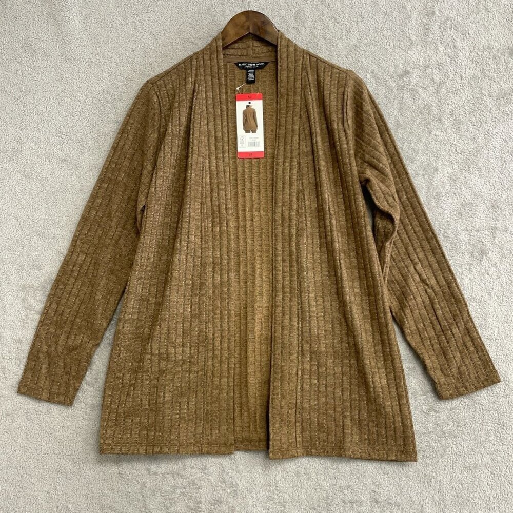 Marc New York Andrew Marc Women's Brown Ribbed Cardigan Sweater Open front M0180